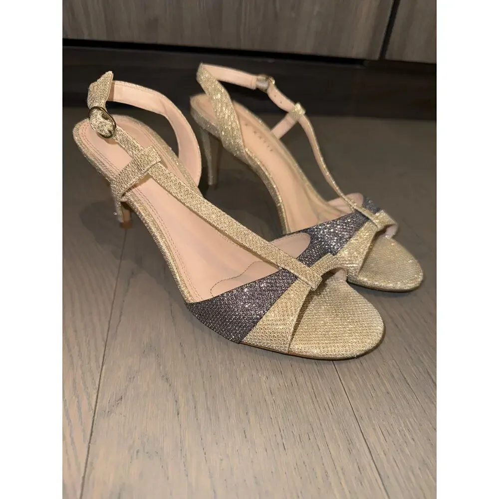 Kelly & Katie Size 7.5 Arinia Gold Sparkly Glitter Two-Tone Slingback Heels